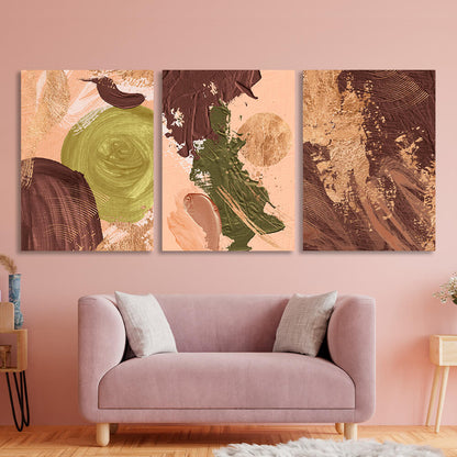 Modular brown-beige tones with green elements Multi Panel Canvas Wall Art Print