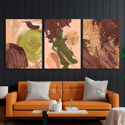 Modular brown-beige tones with green elements Multi Panel Canvas Wall Art Print