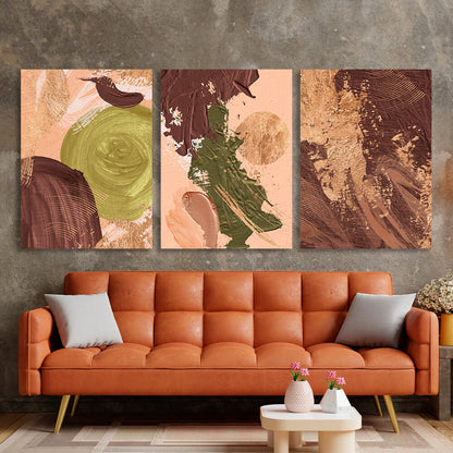 Modular brown-beige tones with green elements Multi Panel Canvas Wall Art Print