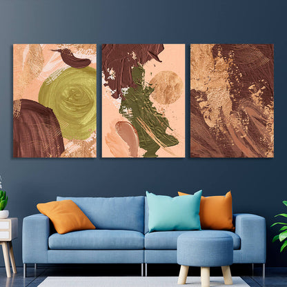 Modular brown-beige tones with green elements Multi Panel Canvas Wall Art Print