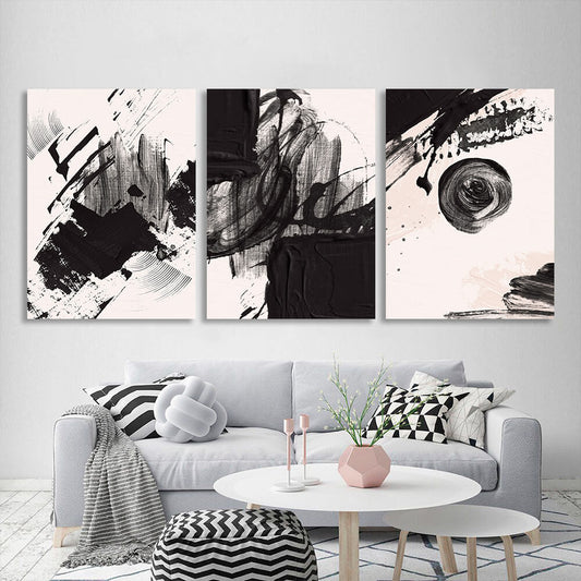 Modular black-and-white abstract Multi Panel Canvas Wall Art Print