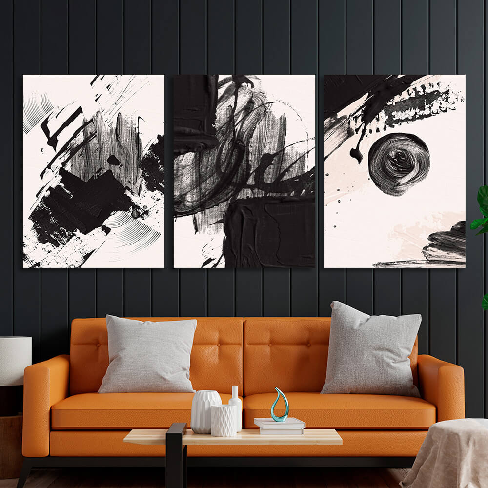 Modular black-and-white abstract Multi Panel Canvas Wall Art Print