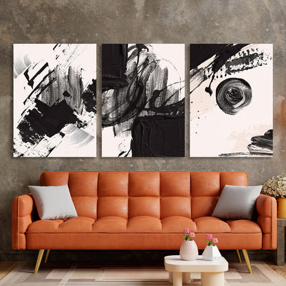 Modular black-and-white abstract Multi Panel Canvas Wall Art Print