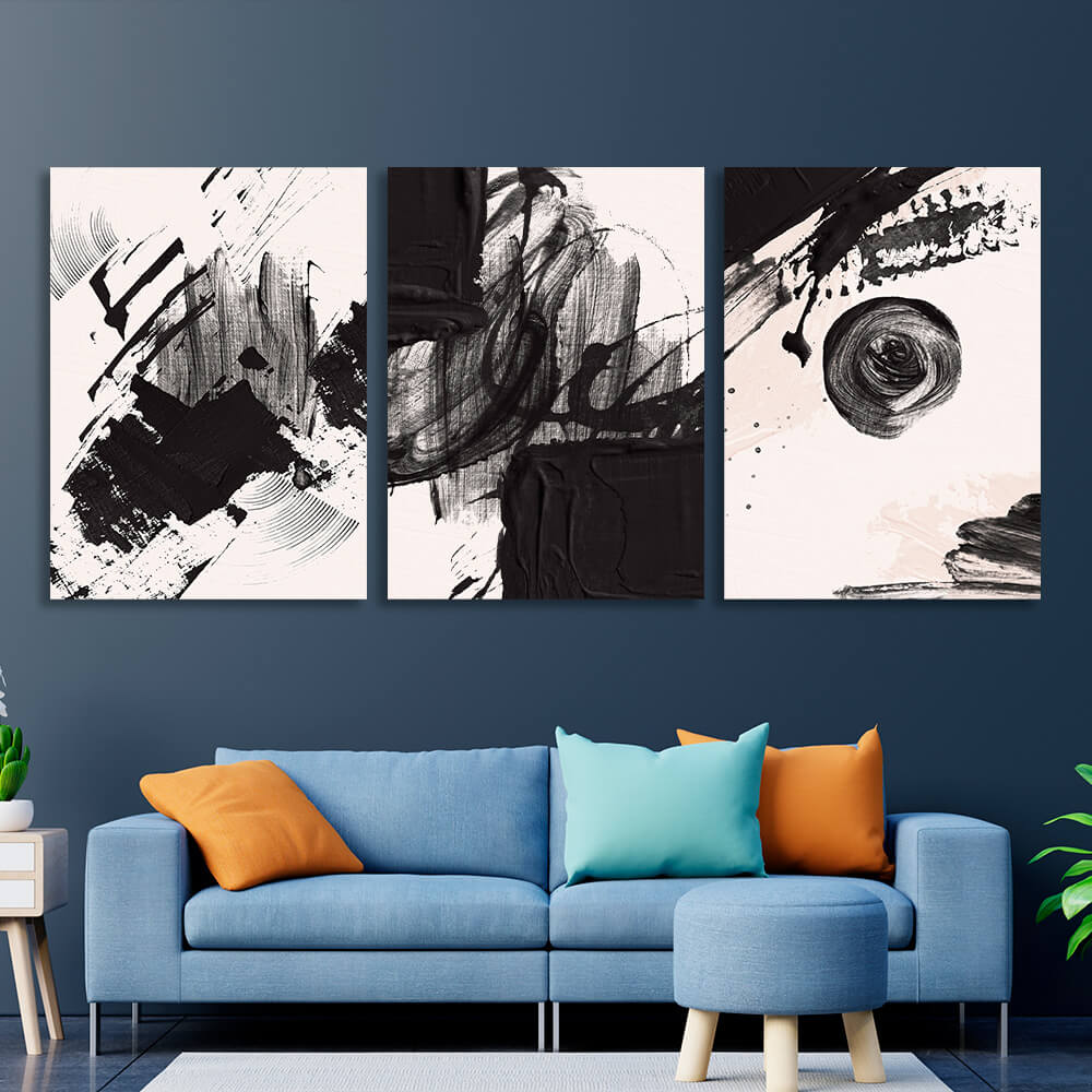 Modular black-and-white abstract Multi Panel Canvas Wall Art Print