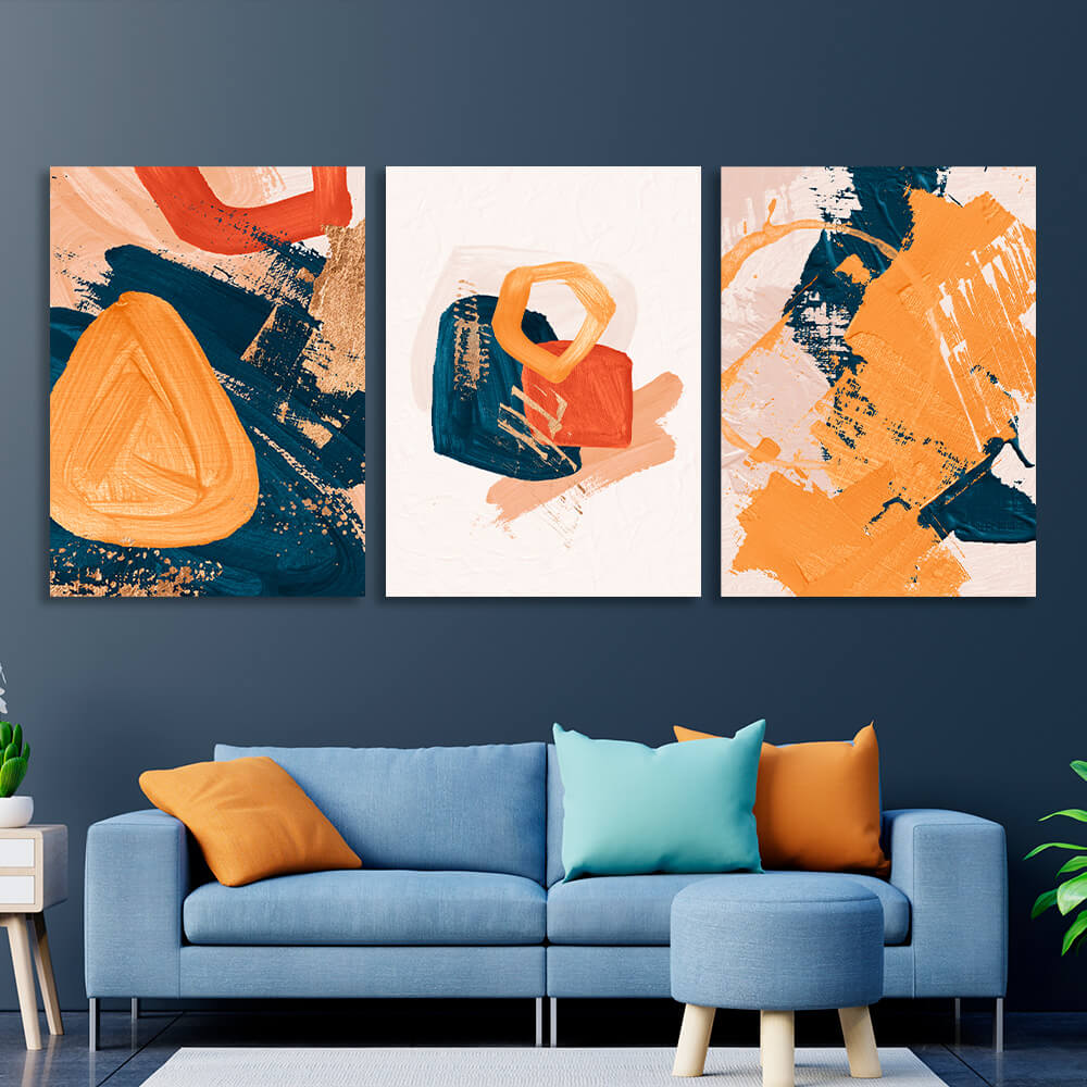 Modular blue and yellow abstract Multi Panel Canvas Wall Art Print