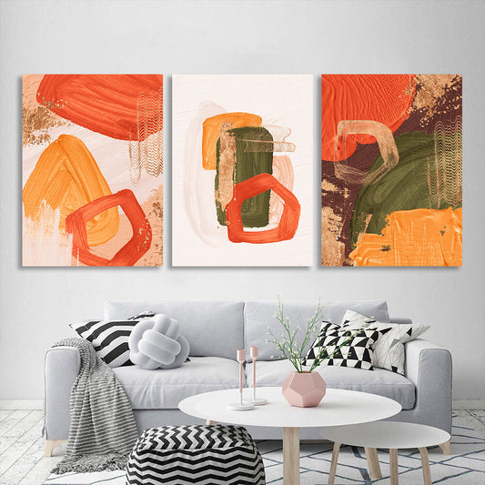 Modular yellow-orange abstract with green elements Multi Panel Canvas Wall Art Print