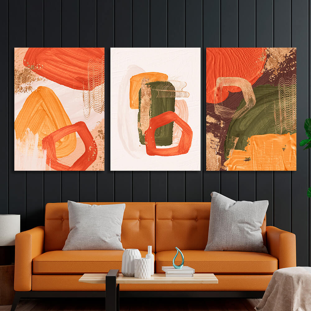 Modular yellow-orange abstract with green elements Multi Panel Canvas Wall Art Print