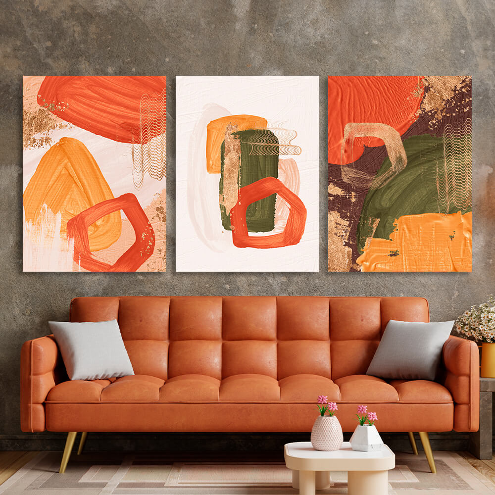 Modular yellow-orange abstract with green elements Multi Panel Canvas Wall Art Print