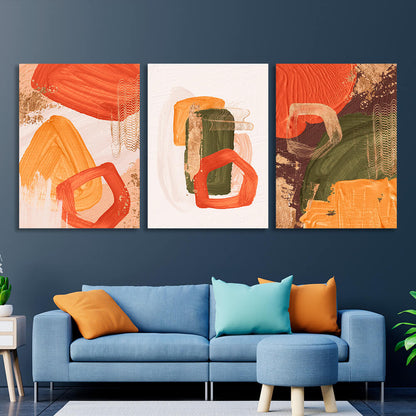 Modular yellow-orange abstract with green elements Multi Panel Canvas Wall Art Print