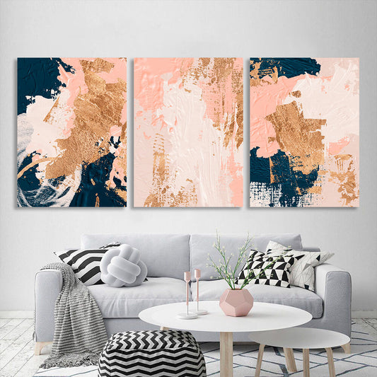 Modular blue-powder abstract with gold tones Multi Panel Canvas Wall Art Print