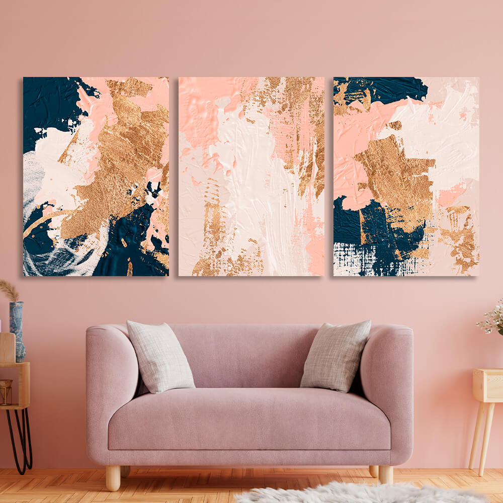 Modular blue-powder abstract with gold tones Multi Panel Canvas Wall Art Print