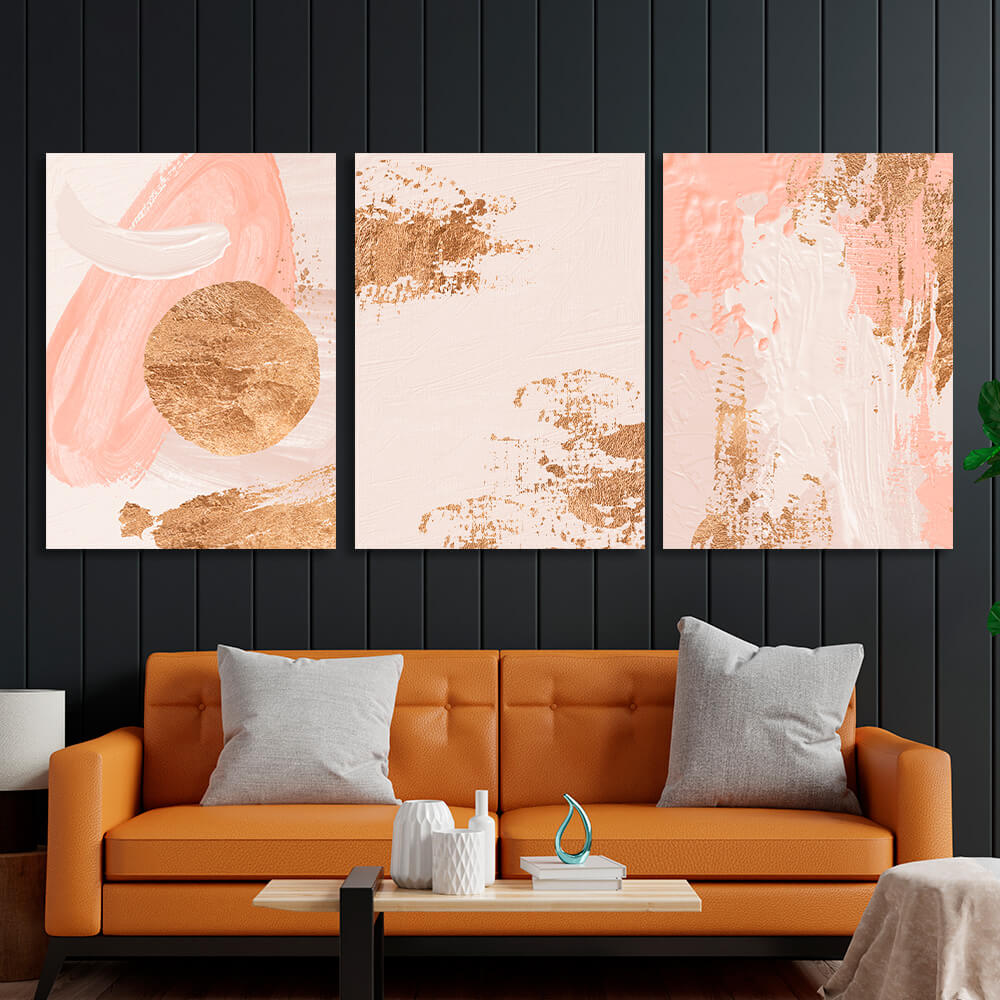 Modular beige-pink abstract Multi Panel Canvas Wall Art Print