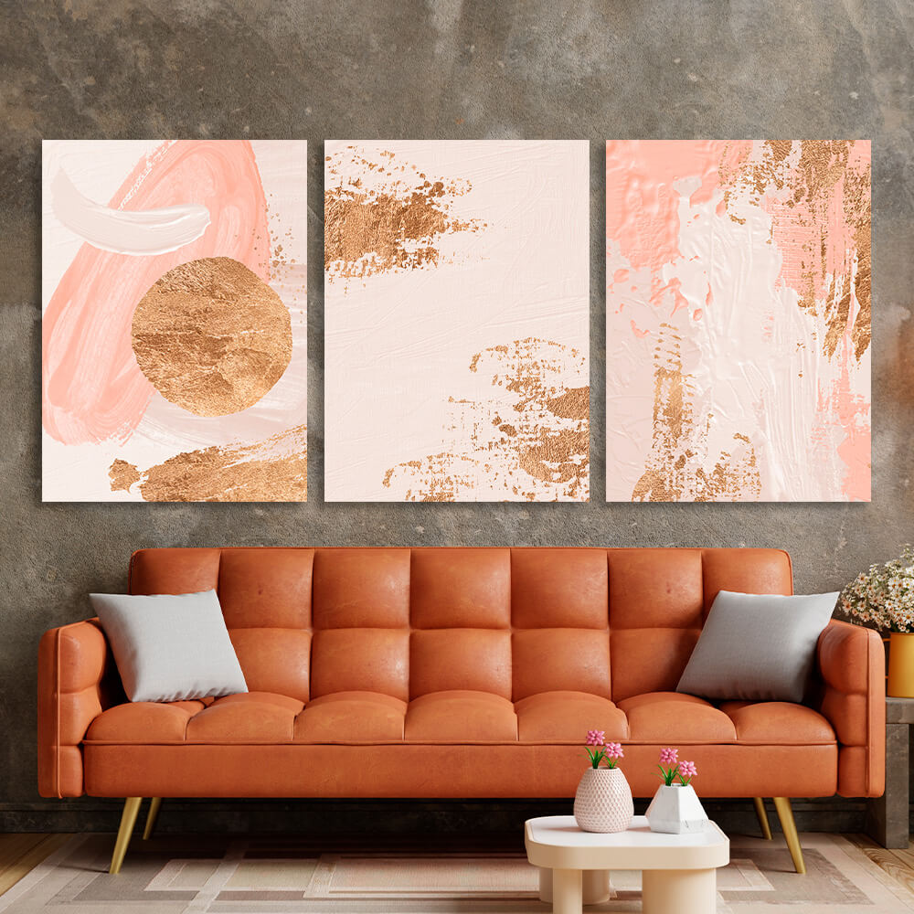 Modular beige-pink abstract Multi Panel Canvas Wall Art Print