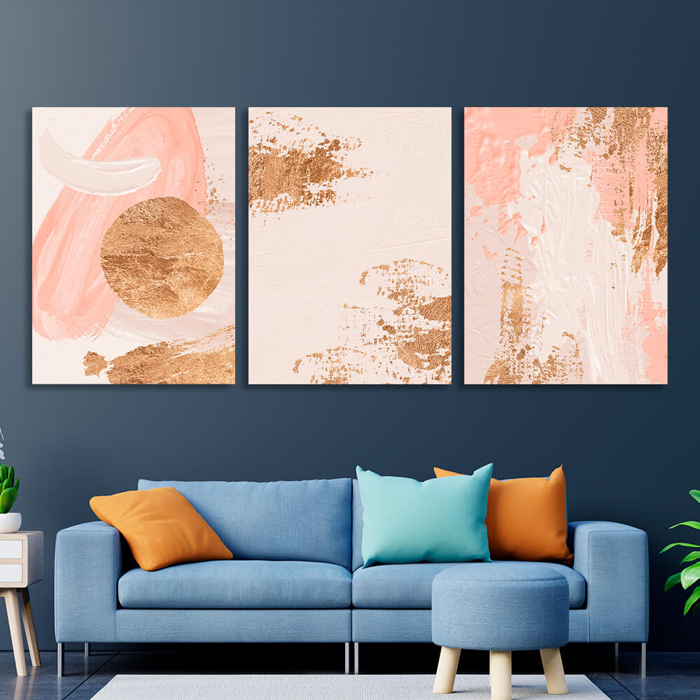 Modular beige-pink abstract Multi Panel Canvas Wall Art Print