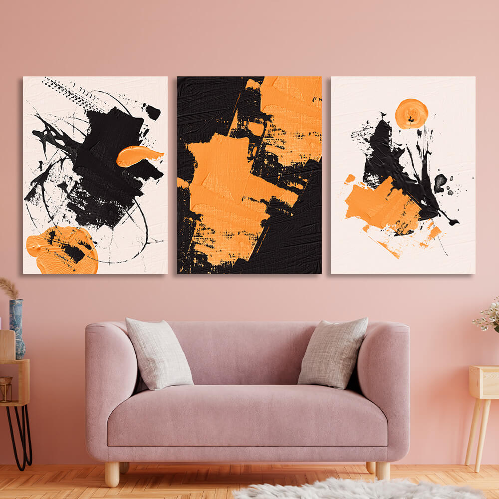 Modular black and yellow abstract Multi Panel Canvas Wall Art Print