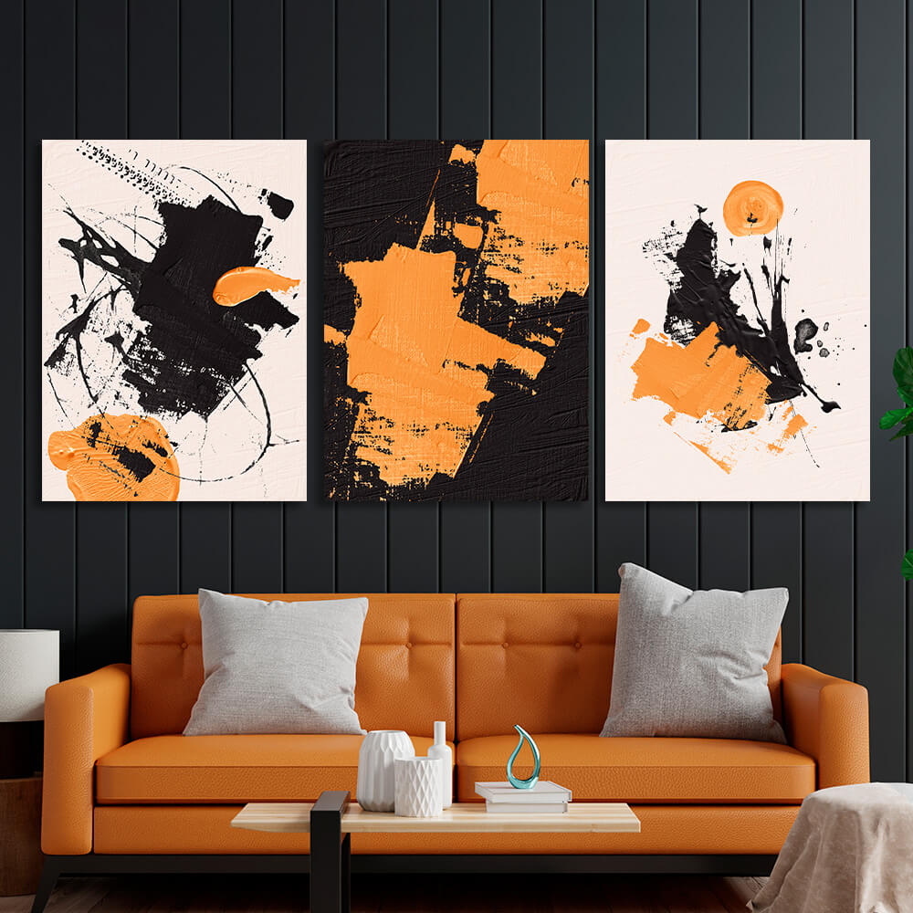 Modular black and yellow abstract Multi Panel Canvas Wall Art Print