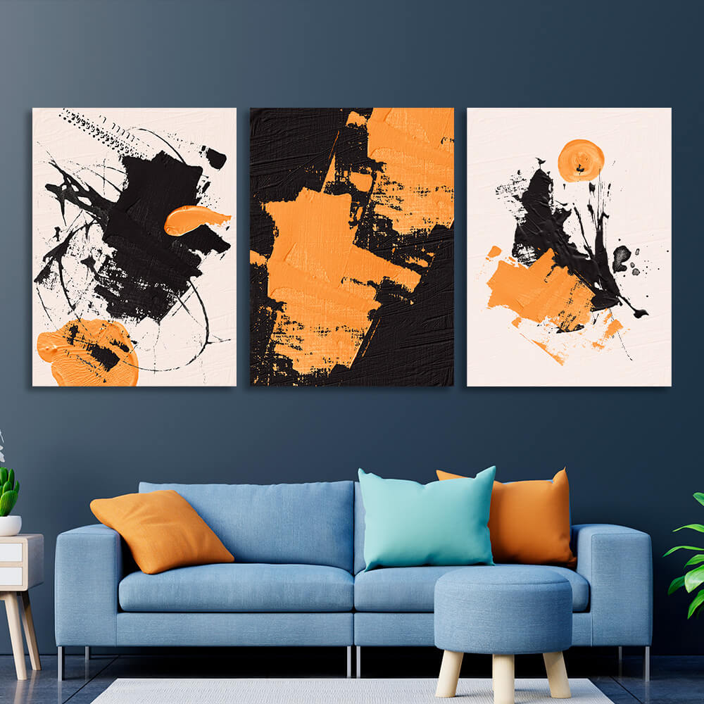 Modular black and yellow abstract Multi Panel Canvas Wall Art Print