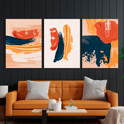 Modular orange and blue abstract Multi Panel Canvas Wall Art Print