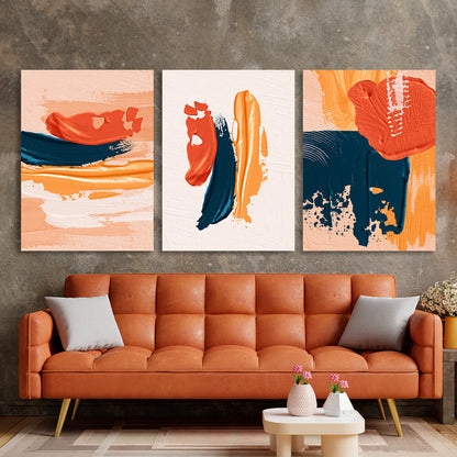 Modular orange and blue abstract Multi Panel Canvas Wall Art Print