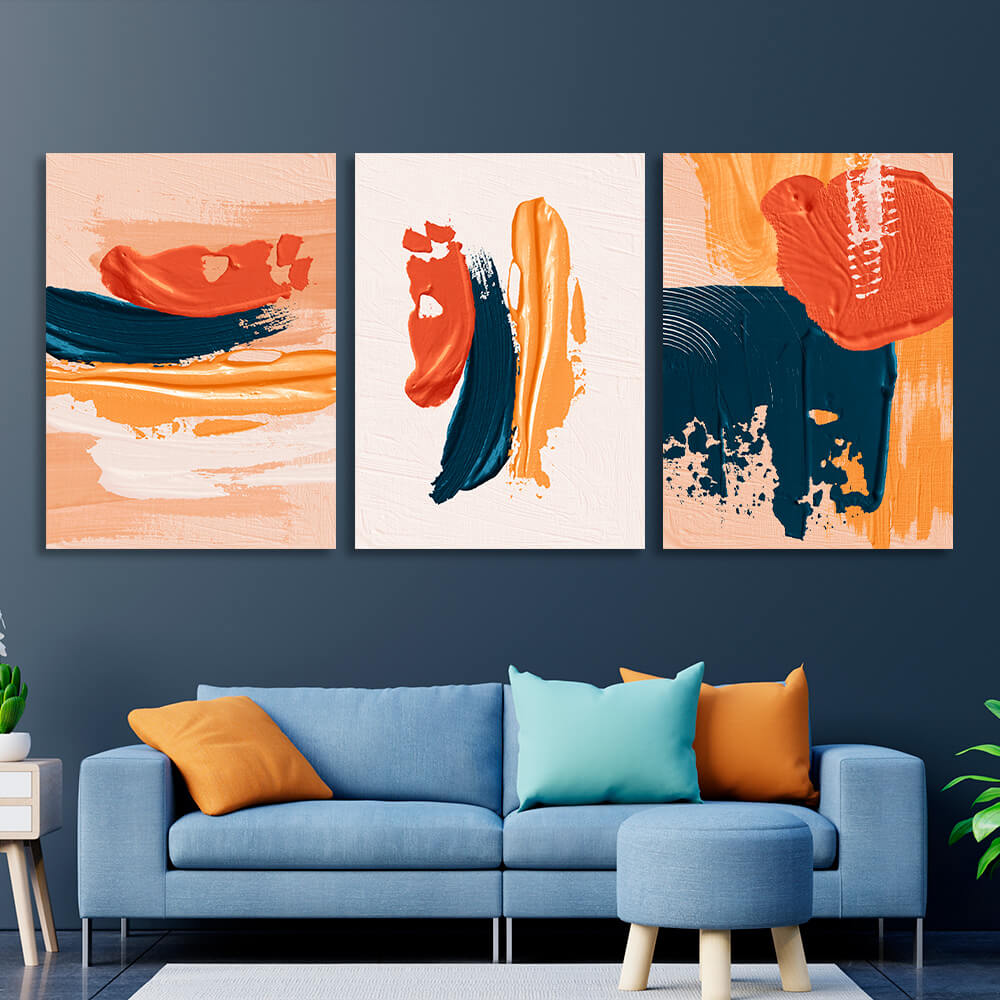 Modular orange and blue abstract Multi Panel Canvas Wall Art Print