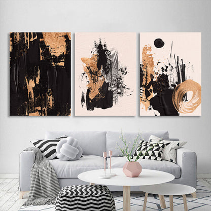 Modular black and gold abstract Multi Panel Canvas Wall Art Print