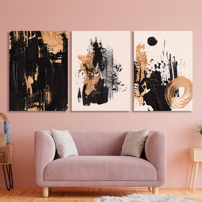 Modular black and gold abstract Multi Panel Canvas Wall Art Print