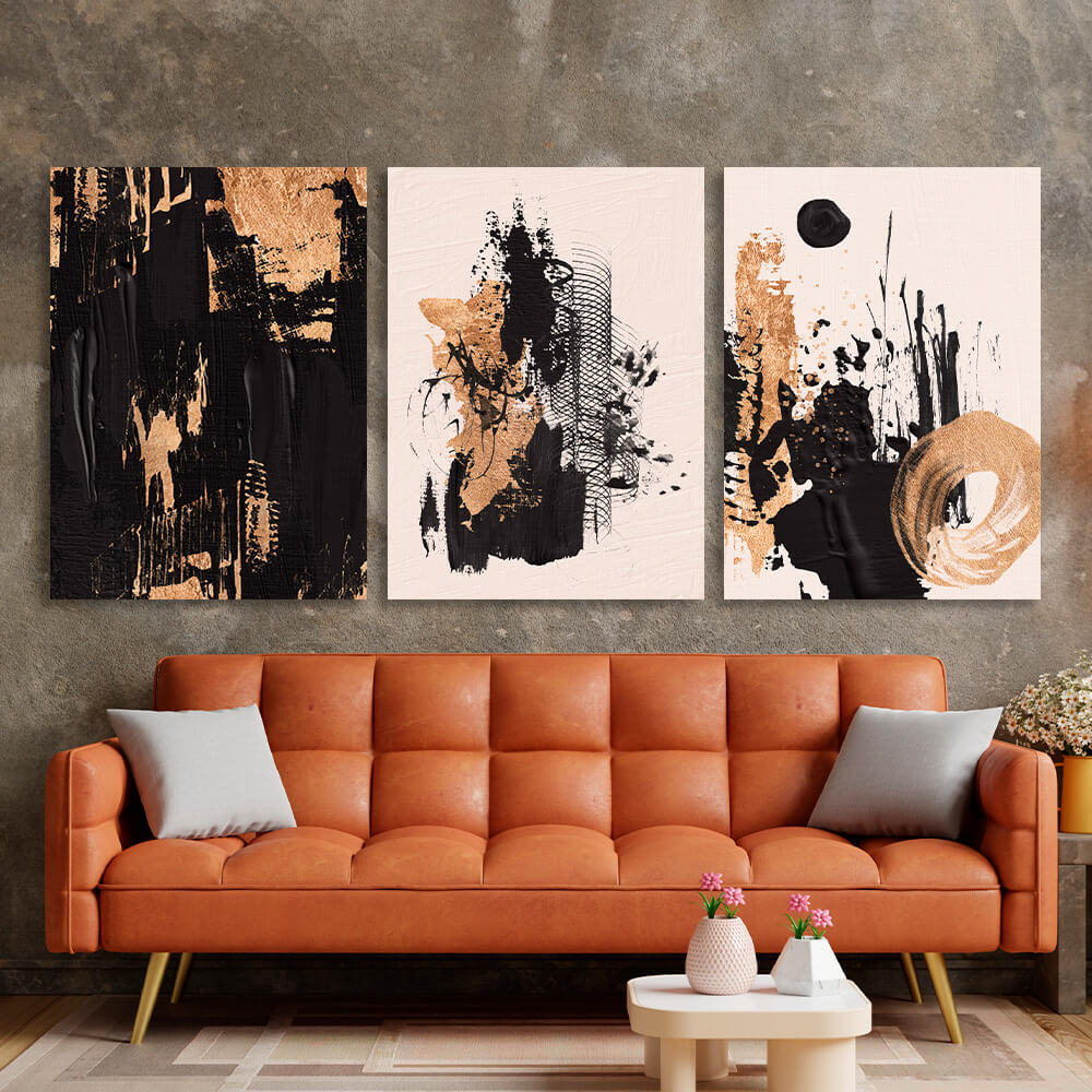 Modular black and gold abstract Multi Panel Canvas Wall Art Print