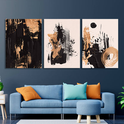 Modular black and gold abstract Multi Panel Canvas Wall Art Print