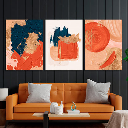 Modular orange and blue abstract with gold elements Multi Panel Canvas Wall Art Print