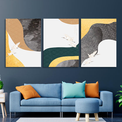 Modular birds on a gray-beige background Multi Panel Canvas Wall Art Print