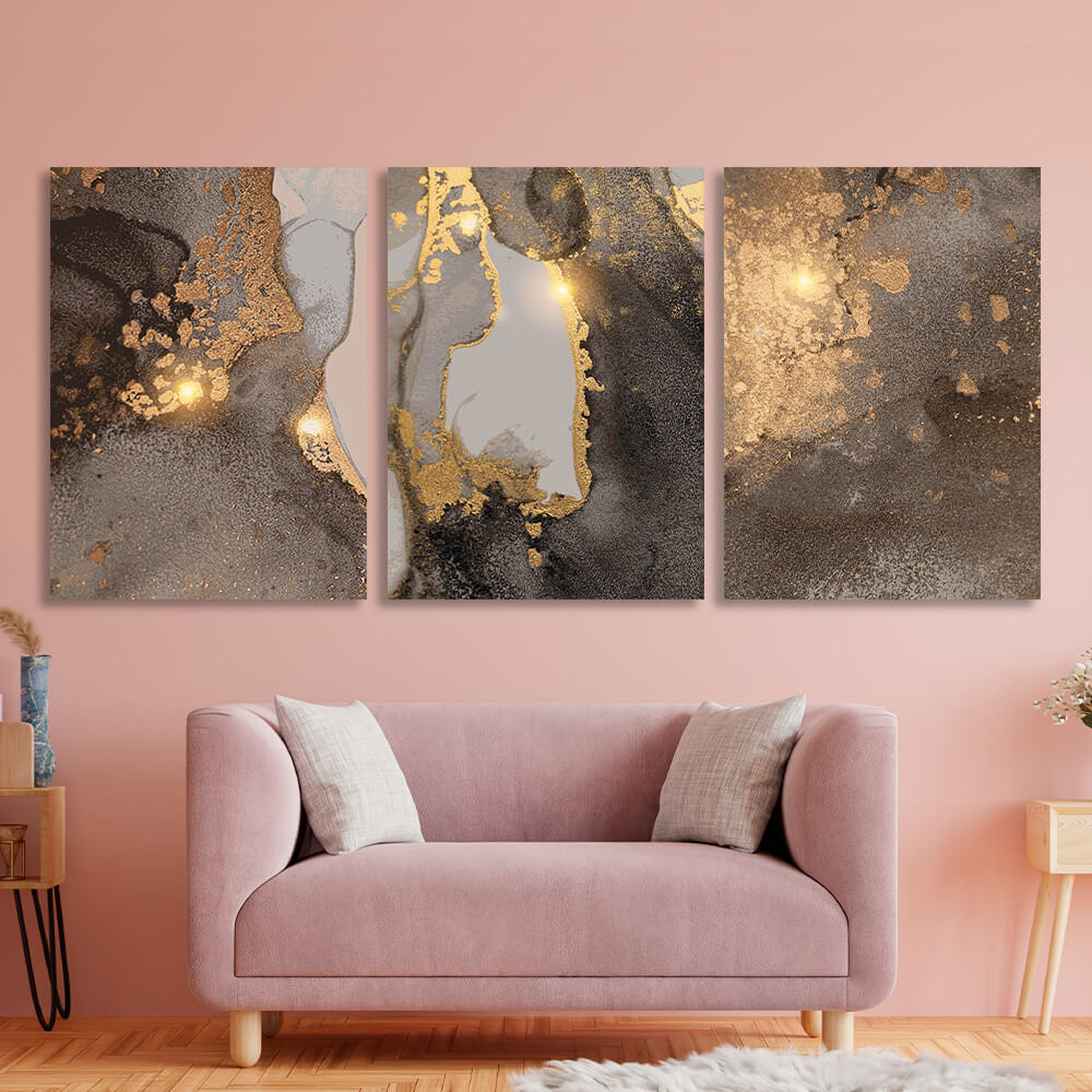 Modular gray-gold abstract Multi Panel Canvas Wall Art Print