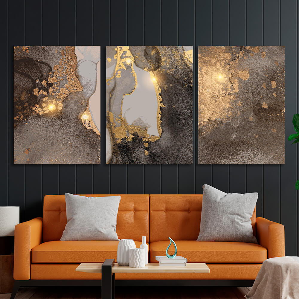 Modular gray-gold abstract Multi Panel Canvas Wall Art Print