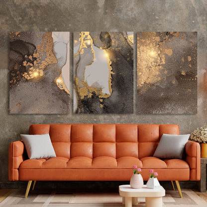 Modular gray-gold abstract Multi Panel Canvas Wall Art Print