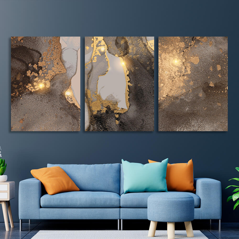 Modular gray-gold abstract Multi Panel Canvas Wall Art Print