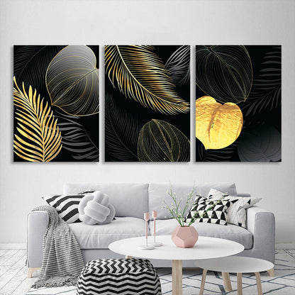 Modular black and gold petals Multi Panel Canvas Wall Art Print