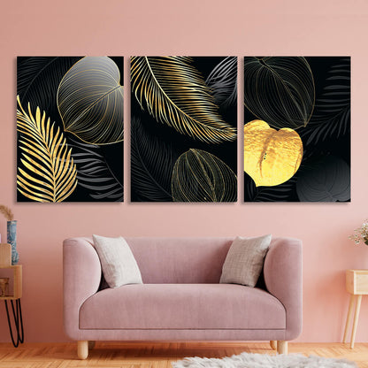 Modular black and gold petals Multi Panel Canvas Wall Art Print