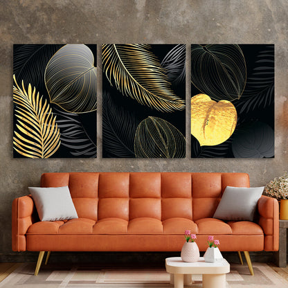 Modular black and gold petals Multi Panel Canvas Wall Art Print