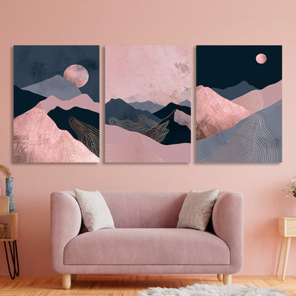 Modular pink and blue Multi Panel Canvas Wall Art Print