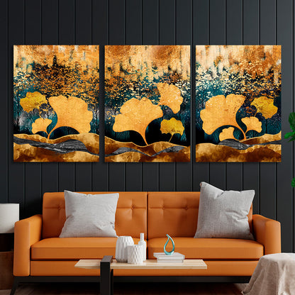 Modular yellow-gold abstract Multi Panel Canvas Wall Art Print