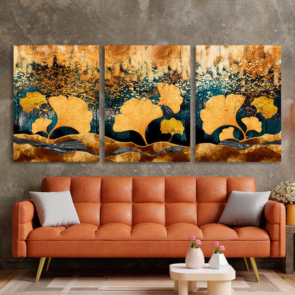 Modular yellow-gold abstract Multi Panel Canvas Wall Art Print