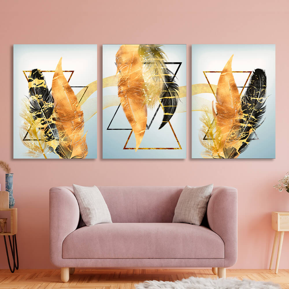 Modular black and gold feathers Multi Panel Canvas Wall Art Print