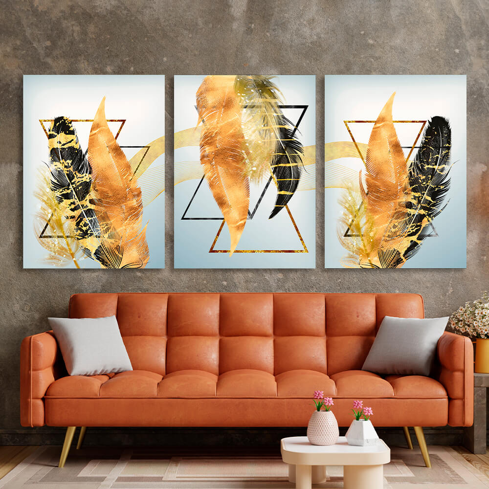 Modular black and gold feathers Multi Panel Canvas Wall Art Print