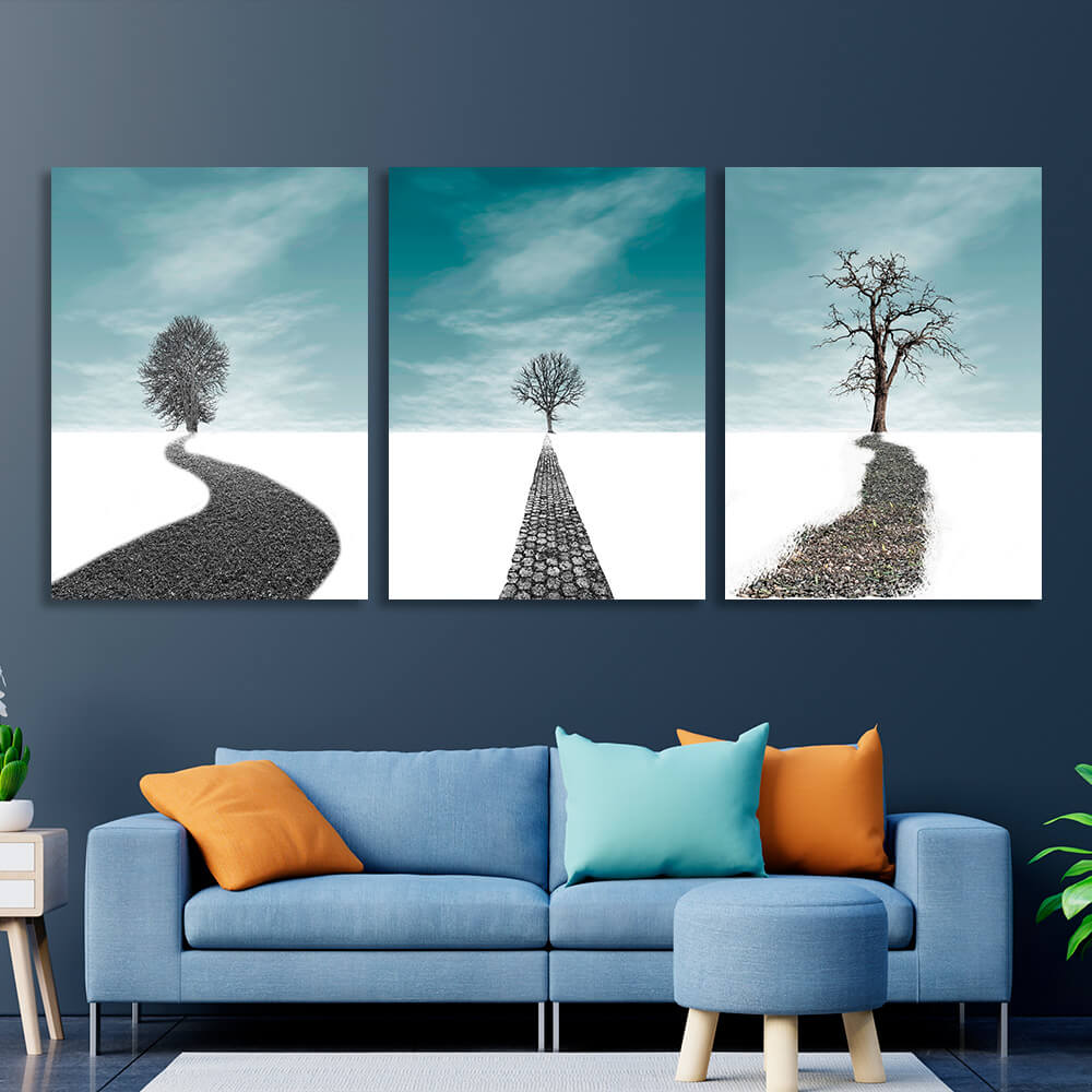 Modular path and trees Multi Panel Canvas Wall Art Print