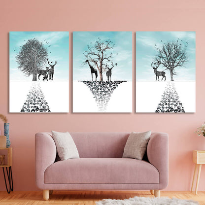 Modular deer and trees Multi Panel Canvas Wall Art Print