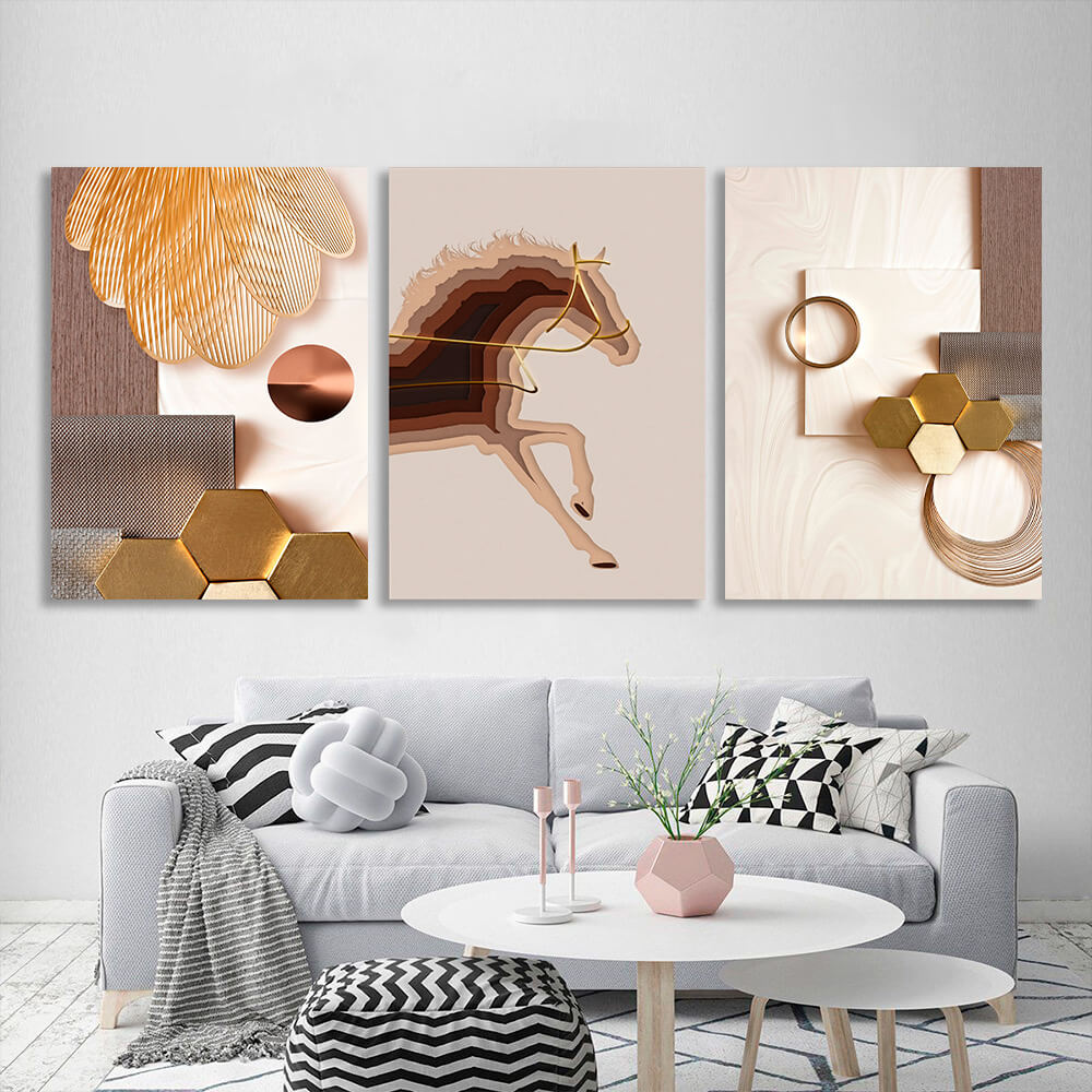 Modular in beige and gold tones Multi Panel Canvas Wall Art Print