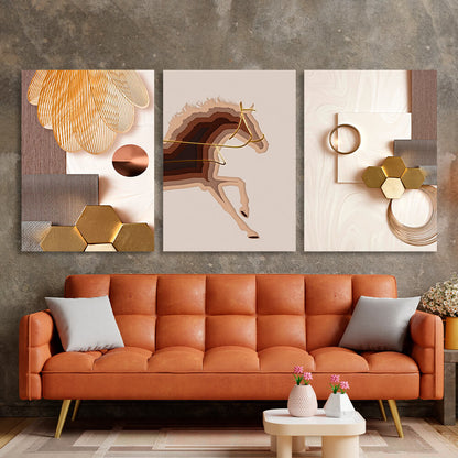 Modular in beige and gold tones Multi Panel Canvas Wall Art Print