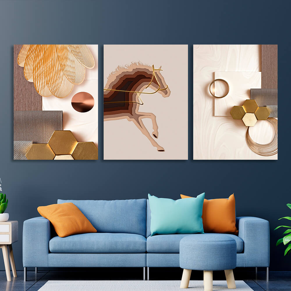 Modular in beige and gold tones Multi Panel Canvas Wall Art Print