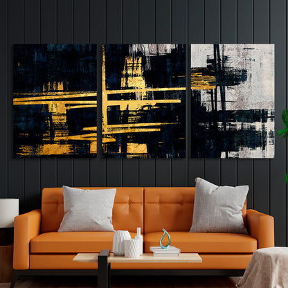 Modular gold and blue abstract with gray tones Multi Panel Canvas Wall Art Print