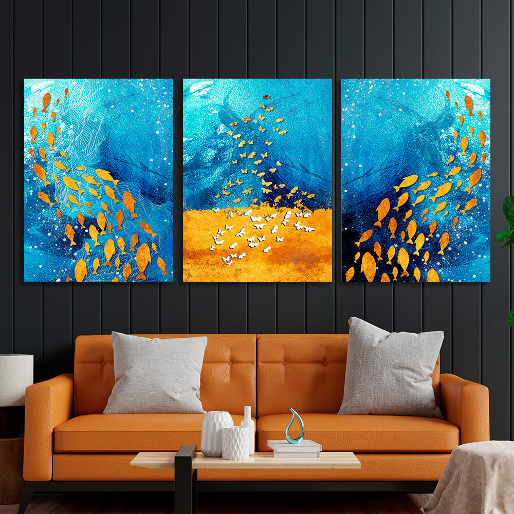 Modular blue-gold Multi Panel Canvas Wall Art Print