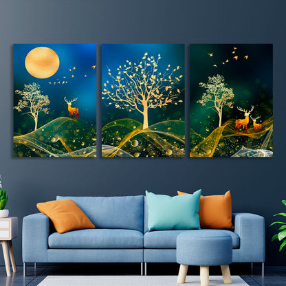 Modular blue-green background with gold elements Multi Panel Canvas Wall Art Print